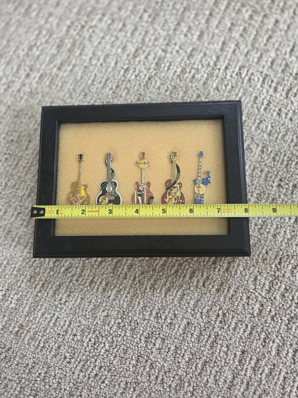 Framed Mini Guitar Pin Shadow Box - Black Frame, Cream Backing